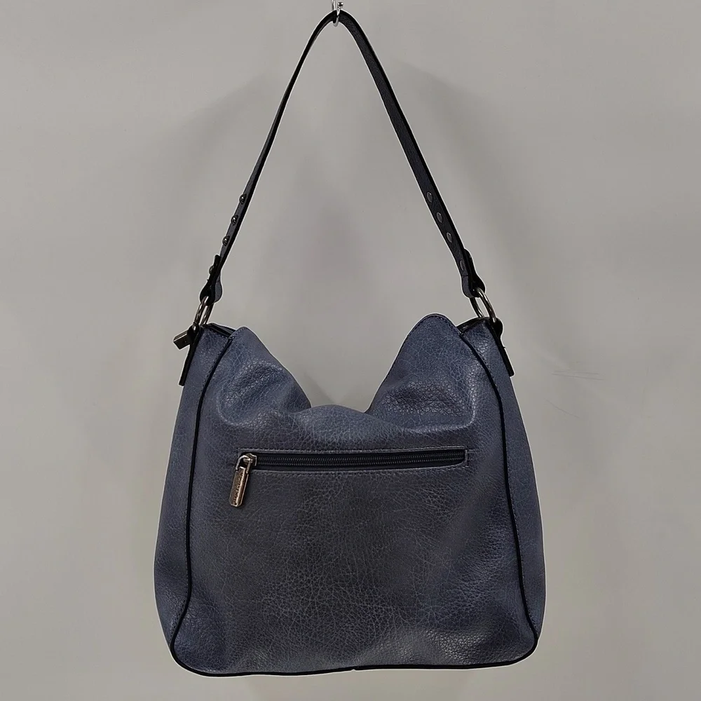 Montana West Hobo Bag Jean Blue Vegan Leather Metal Stud Accents NWOT